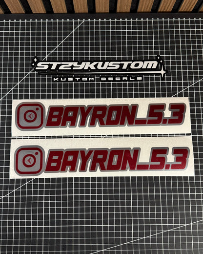 Two 'BAYRON_5.3' decals with 'STEKUSTOM' branding on a grid background.
